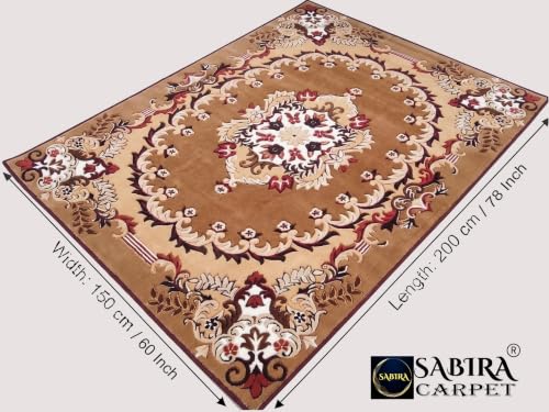 Image of SABIRA Carpet(Size-150x200 Cm / 60x78 in) Modern Floral Area Rug Large Carpet for Living Room, Bedroom & Dining Room, Washable, Non-Slip, (Color - Gold)