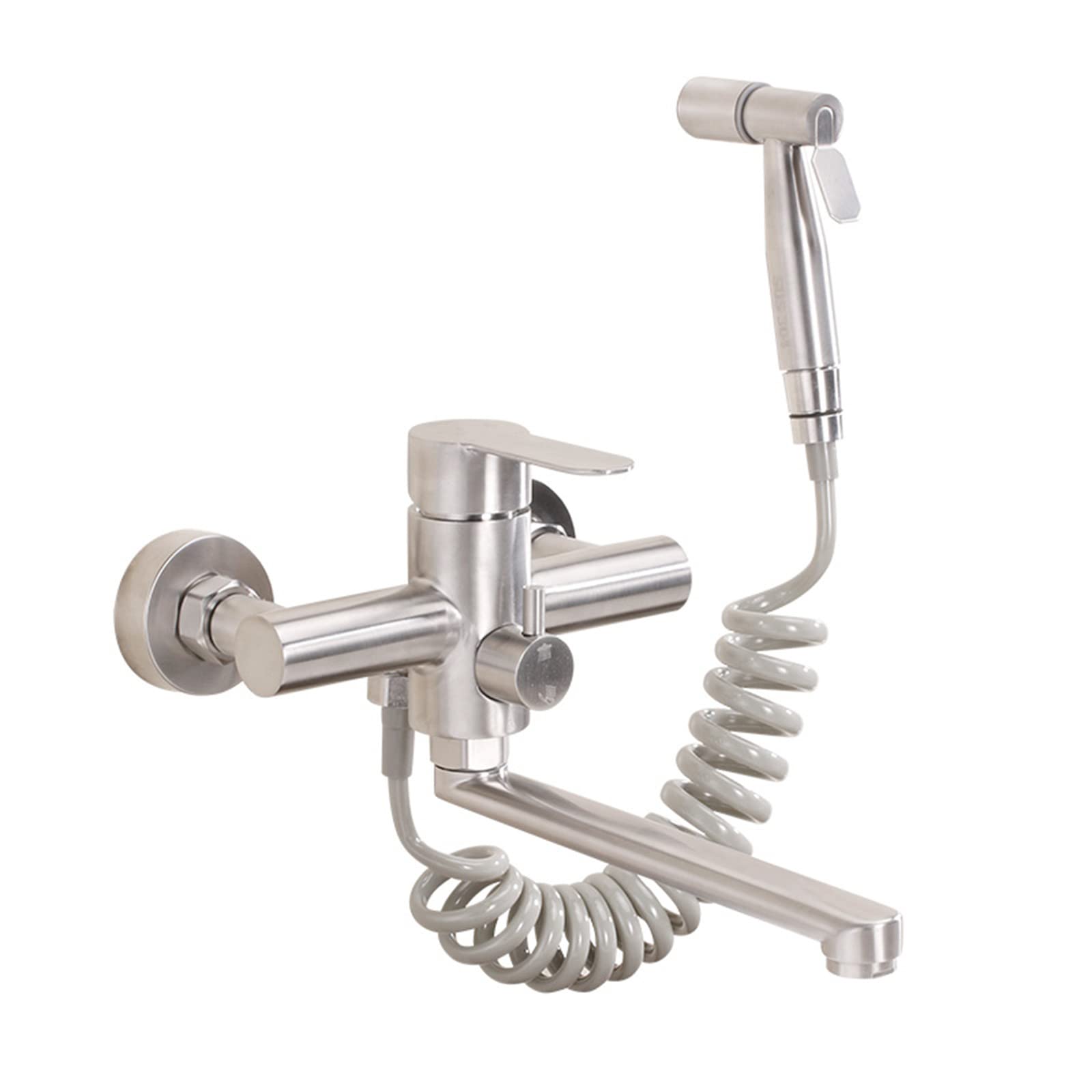ZYCHSJXA Wall Mounted Kitchen Faucet Stainless Steel Hot Water and Cold Multifunction Airbrush Swivel Mixer Brushed