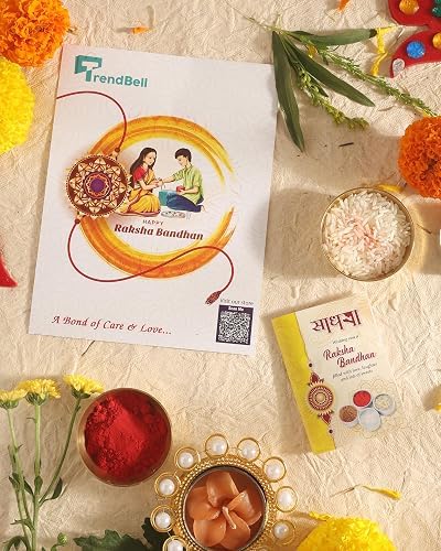 Image of Set of 3 Ganesha & Rudraksha Rakhi for Brother Rakhee for Brothers | Raksha Bandhan Om Rakhi for Brother Rakhi Set with Greeting Card & Roli