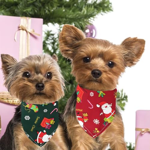 WUSJCOF 2 Stück Weihnachten Hund Halstuch, Bandana Schal Dreieck Lätzchen, Kopftücher für Weihnachts Haustier Kostüm Zubehör, Hundehalstuch Bandanas für Kleine Mittelgroße Welpen Katzen (Rot Grün)