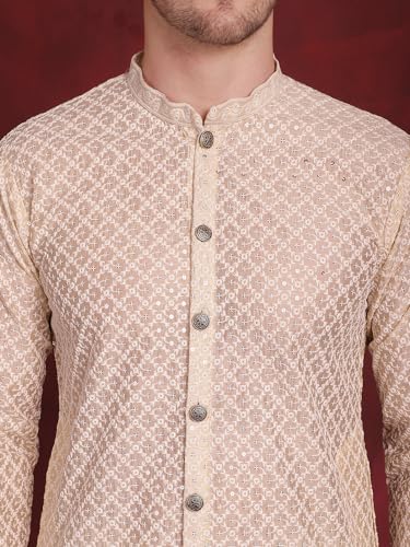 Image of Jompers Men's Silk Blend Regular Fit Sequin Chikankari Front Open Kurtas