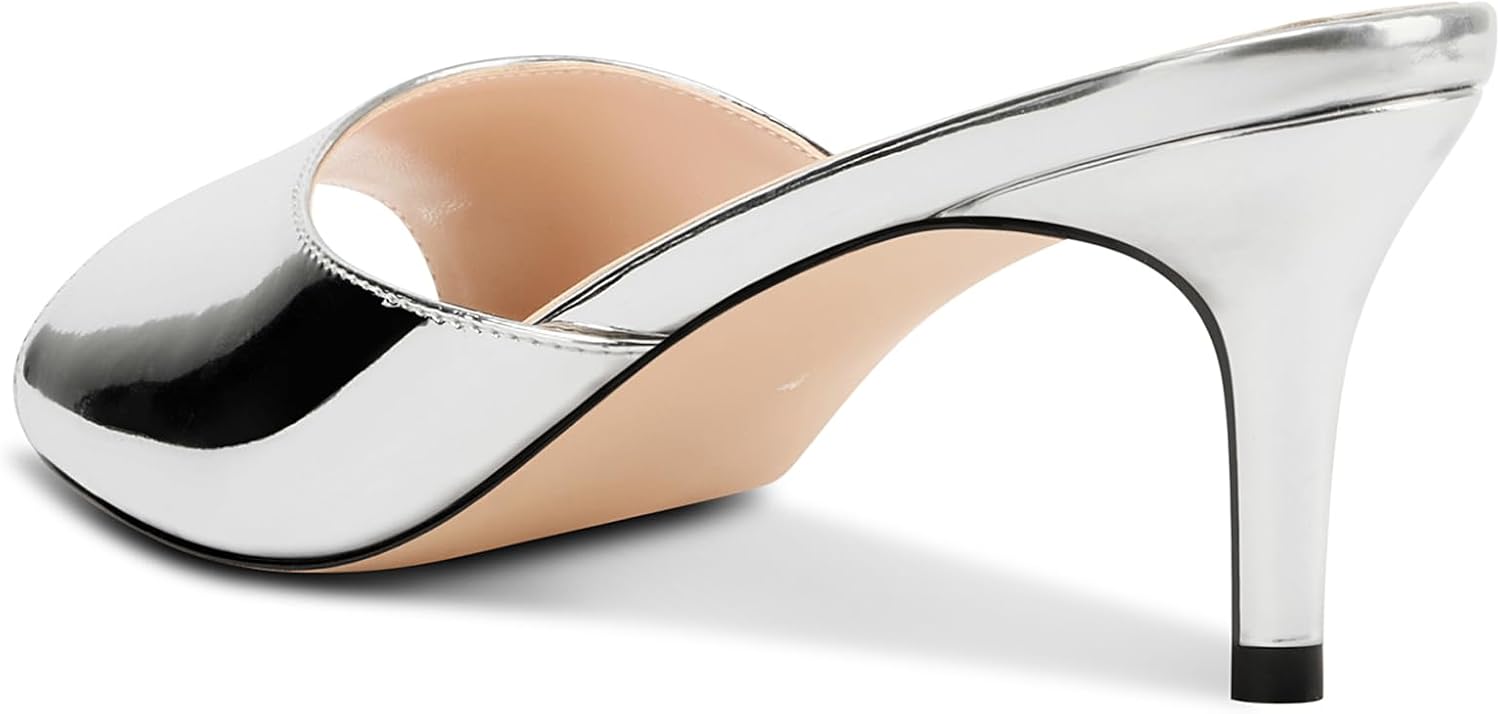 Castamere Women's Heeled Sandals Round Open Toe Kitten Heels Slip On Mules for Prom Party Wedding Vacation 2.6 Inches Heels - Image 5