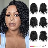Hanne Fashion 6 Packs Curly Crochet Hair 8 Inches 120 Strands Short Pre-Looped Crochet Hair Short Braids for Black Women (6Packs,1B)