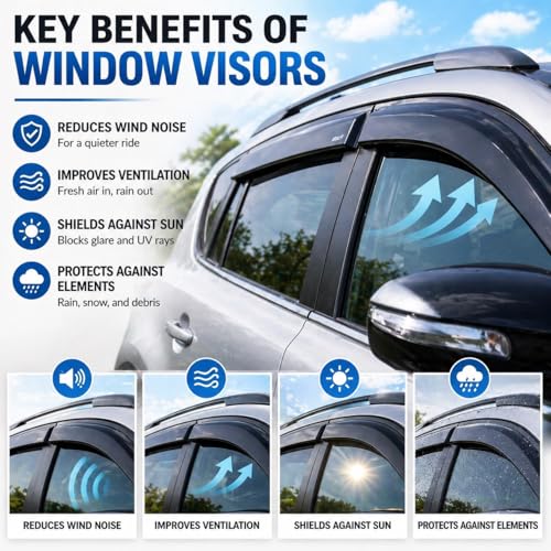 2021-2026 Tape-On Rain Guards for Ford Bronco Sport Side Window Visor Deflectors Sport Big Bend Outer Banks Badlands Heritage 2022 2023 2024 2025