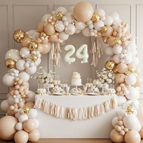 Image of TONIFUL 20Pcs Number Balloon 2 Set 16 Inch Cream White 0-9 Numbers Balloons | Small Custom Digital Mylar Foil Ballons for Boho Birthday Engagement Graduation Anniversary Baby Shower Party Decorations