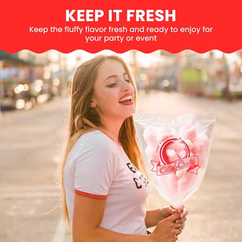 Image of Clear Cotton Candy Bags with Ties, Bulk 100 Count, Great for Cotton Candy Sticks and Cones, Individual Bags for Stands and Accessories