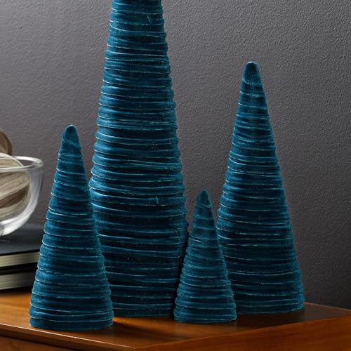 Image of Your Heart's Content Velvet Trees Set of 4 Teal, Rustic Home Decor, Valentine Tabletop Tree, Modern Glam, Blue Home Accent, Wedding Centerpiece, Minimalist (Teal)