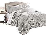 Lush Decor Ravello Pintuck Caroline Geo 7 Piece Comforter Set, Full/Queen, Light Gray
