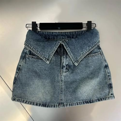 Women’S Vintage Loose Mini Skirt High Waist Slim A-Line Bodycon Half-Length Skirts with Pockets Blue XXL3