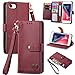 VEEMOS Zipper Wallet Case for Apple iPhone SE 2020 / SE 2022 5G / iPhone 7 / iPhone 8 Phone Case with Purse Card Holders RFID Blocking Leather Flip Case Book Cover Wrist Strap Women - Red