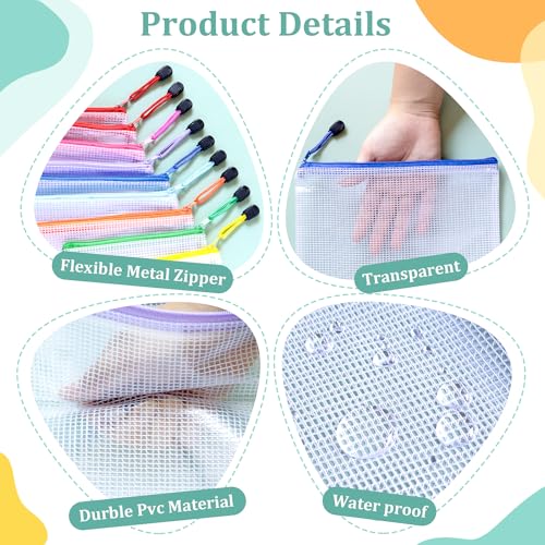 Image of 18pcs Mesh Zipper Pouch Bags Small, A5 9.5x7.2 Inches, 9 Colors Zipper Pouches for Organizing, Puzzle Storage, Travel, School, Office Supplies