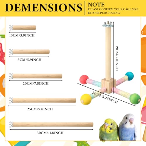 Image of Halloscume 6 Pcs Bird Stand Perch Toy Wooden Interactive Spinning Parakeet Perch 360 Degree Free Rotation Practical Bird Cage Accessories for Parakeets Parrots Cockatiels Budgies Lovebirds