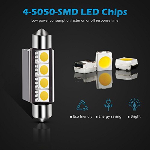 Partsam 42mm Festoon LED Light Bulbs Error Free LED Interior Lights Dome Lights Bulbs 211-2 578 569 Festoon LED Bulb - White (6 Pcs)