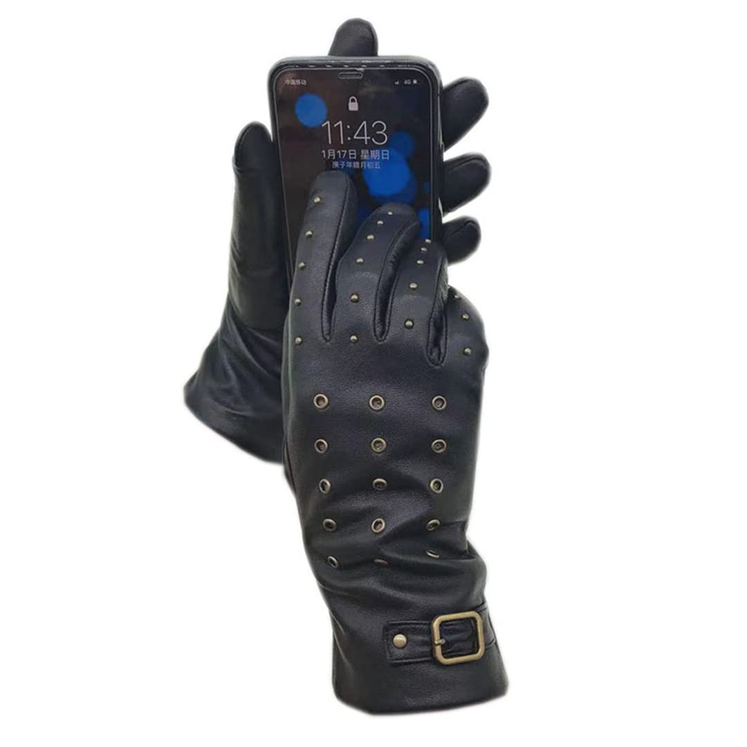 Guanti invernali da donna con fodera in lana per touch screen Guanti in pelle da moto antivento per esterni