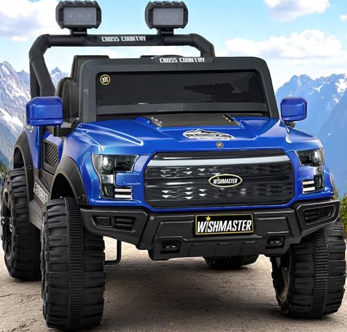 Image of Wishmaster 4x4 Driving EV Cars for 1, 2, 3, 4, 5, 6 Years | Remote + Steering + Mobile App Control | Kids Jeeps (Medium Size F-Raptor [1-8 Year Kids], Royal Blue)