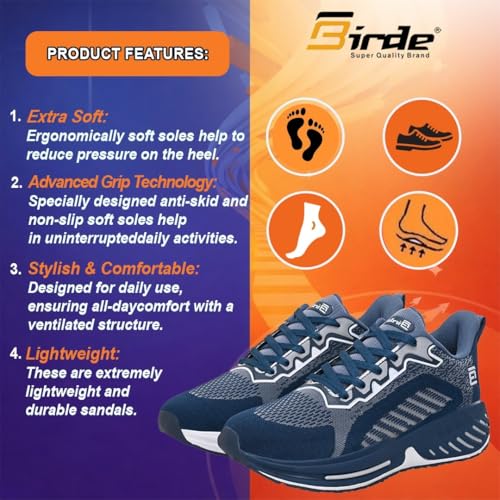 Image of Birde Men's Sports Shoes for Gym, Walking, & Running Lightweight Comfortable Sports Shoes | Colour - Grey EVA-TPR-TPU Jaquard Knit Sports Shoes