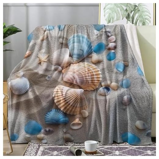Manta Sofa 180x200 Gris Concha Mantas, Playa Manta Suaves Microfibra Cobijas de Invierno, Manta Grande Polar para Adultos y NiñOs, Blanket Mantas para Sofa Cama Sillon