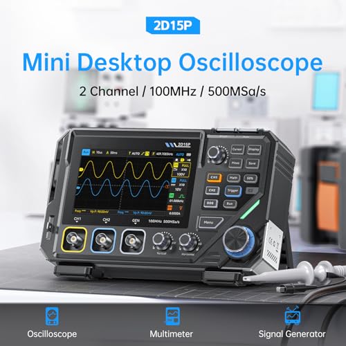 DewinLVD Oszilloskop, 2D15P Oszilloskop Multimeter 100MHz Bandbreite 3 in1 10MHz Signal Generator 4,5 stellige Präzision Multimeter 500MSPS AbtastrateTouchscreen Tastenbedienung