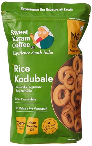 Sweet Karam Coffee Rice Kodubale (Ring Murukku) | No Palm Oil | No Preservatives | Authentic South Indian chakli | Fresh & Crispy Tea Time Namkeen Snack | 200 Grams (B0D92LDZ6V) Amazon Price History, Amazon Price Tracker