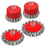 BLOSTM Twist Knot Wire Brush Set 4 PCS - Angle Grinder Wire Brush Set for Paint & Rust Removal, Weld Cleaning, Fits Any 115mm Angle Grinder With M14 Thread - 75mm (3") Cup & 100mm (4") Flat