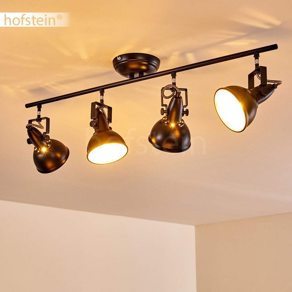 Lampada a soffitto Tina, lampada a soffitto in metallo in nero/oro, 4 luci, con faretti regolabili, 4 x attacco E14, spot dal design retro/vintage, senza lampadina/e