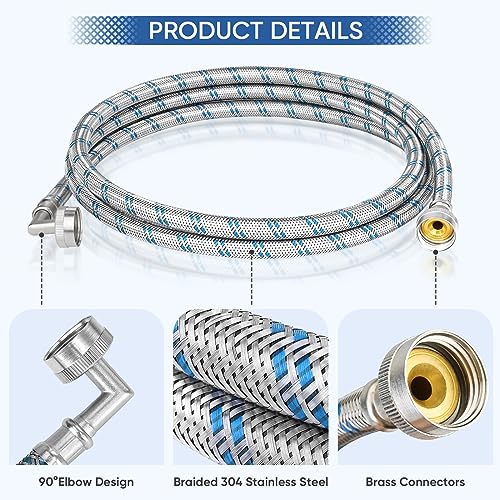 Compare TICONN 2 Pack Washing Machine Hoses Set, EPDM Core Braided Stainless Steel BurstProof