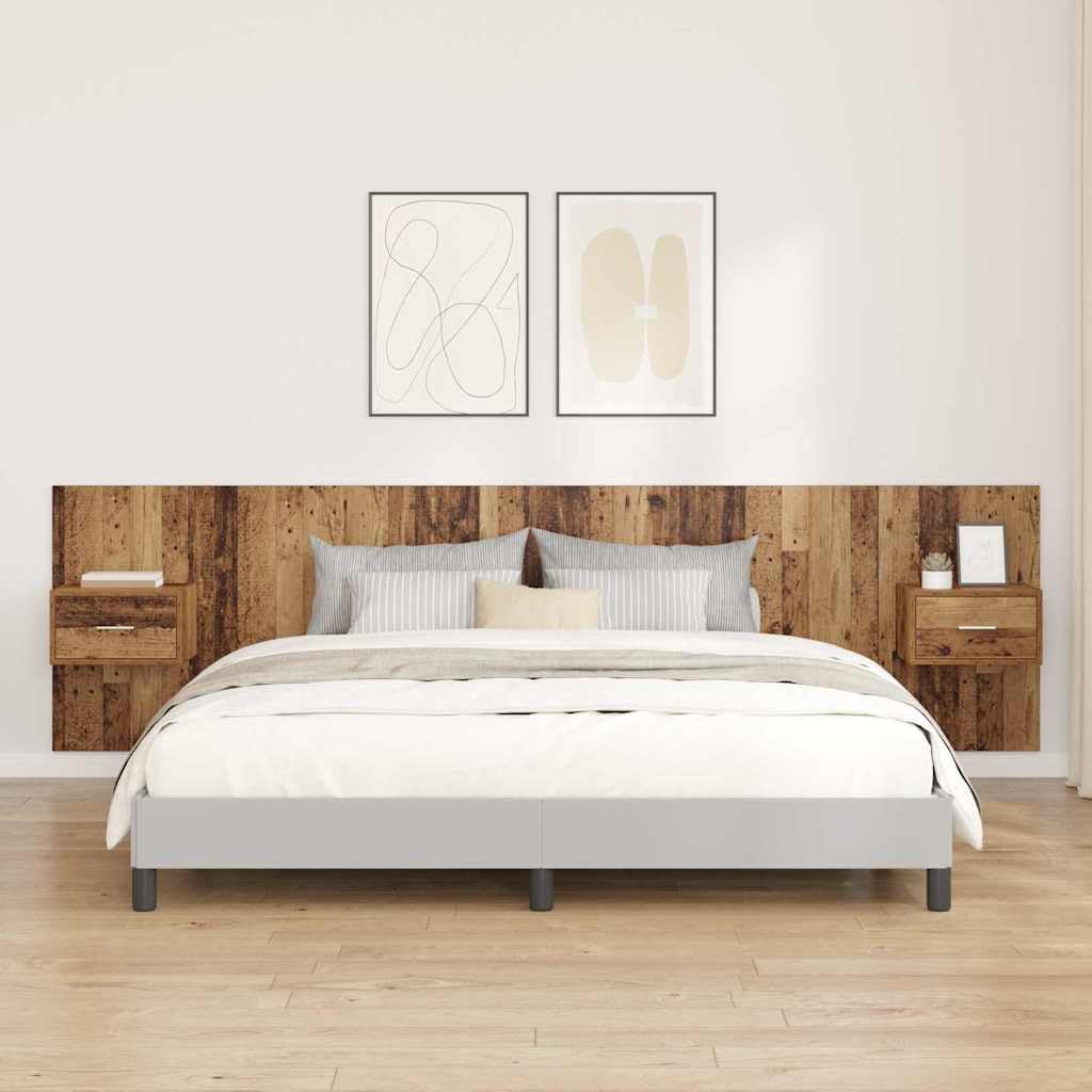 Zagłówek z szafką i szufladami ze starego drewna drewnopochodnego 297 x 32,5 x 80 cm, 3-częściowy zestaw do montażu na ścianie, miejsce do przechowywania do sypialni, podwójnego łóżka, pokoju