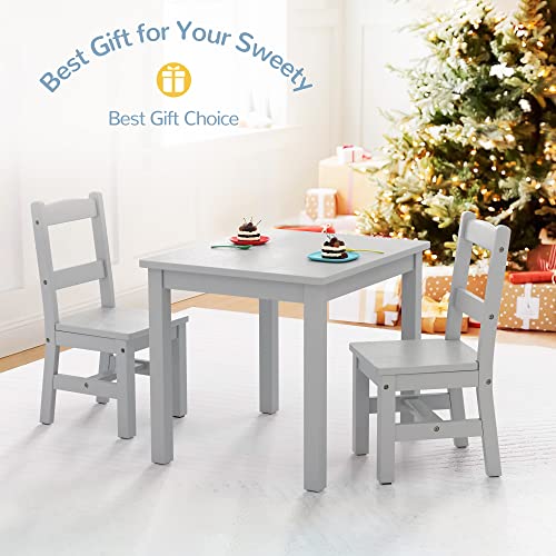 Curipper Rubberwood Kids Table And 2 Chair Set, Water Resistant Toddler Table And Chair Set, Non-Slip Pad And Waterfall Edge Design, Easy To Clean, Children Table Set Gift For Bedroom, Playroom,Gray #TOP5