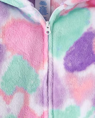 The Children's Place,Girls,Long Sleeve Fleece Hooded Zip Front One Piece Pajamas,White Hearts,Small2