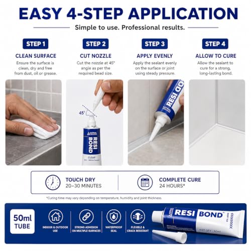Image of GREENARTZ 4pcs x 50ml Resi-Bond Silicone Waterproof multipurpose sealant creates protective seal ideal for metal, glass, rubber, tile,used indoors and outdoors, aquarium safe(fresh and salt water)