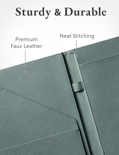 mymazn padfolio portfolio folder faux leather interview resume folder with document organizer amp business card holder letter-sized notepad legal pad holder for men women grey green