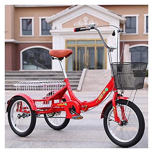 Triciclo plegable para adultos, triciclo de paseo con ruedas de 16 pulgadas, velocidad única, cesta trasera grande, color rojo miniatura 1