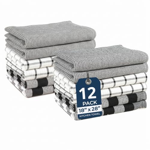 Image of LANE LINEN Kitchen Dish Towels 100% Cotton Tightly Woven 12 Pack - Black