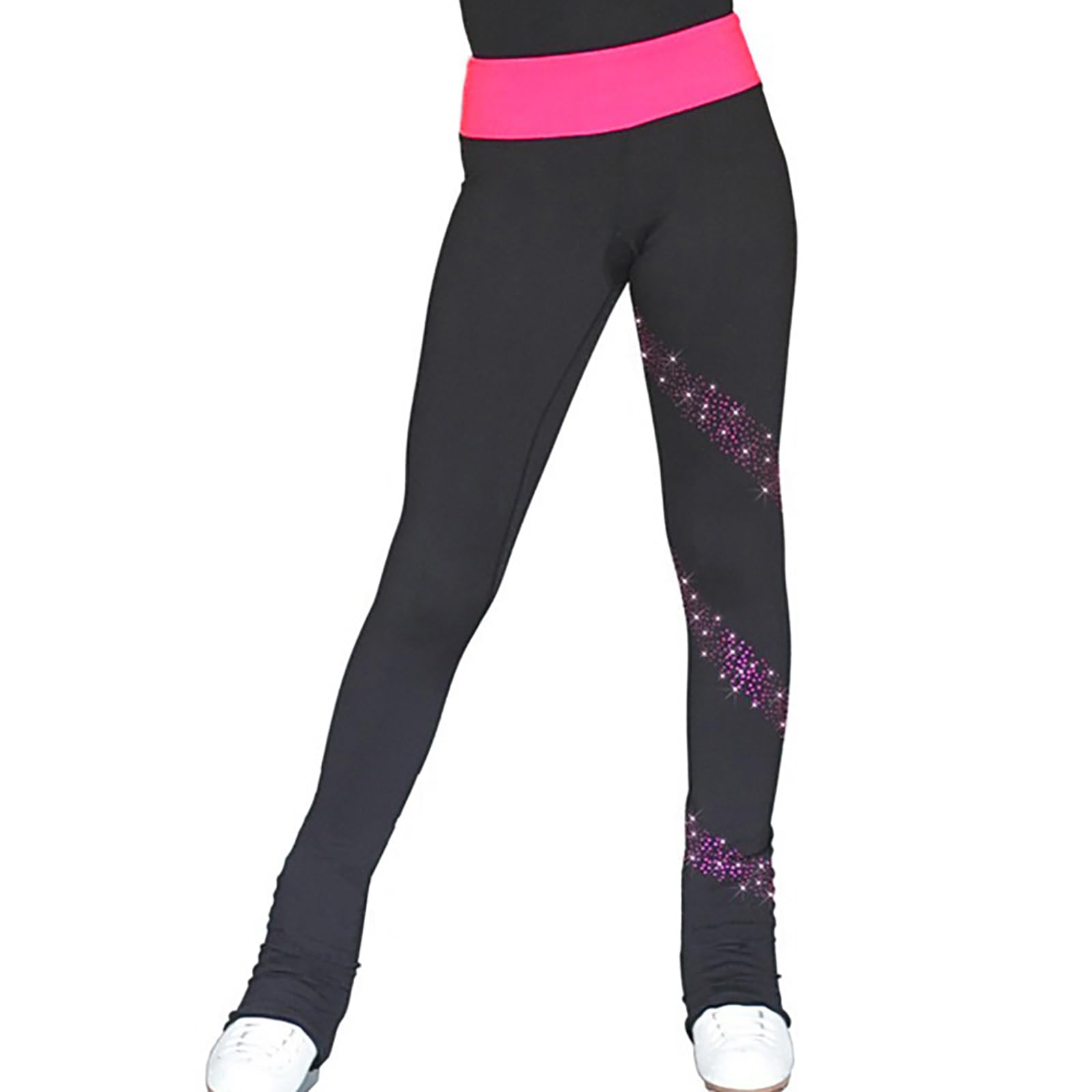 Pantaloni da Pattinaggio Artistico per Ragazze Donne Comodi Pantaloni da Pattinaggio con Strass Pantaloni da Allenamento(Size:S,Color:Rosa)