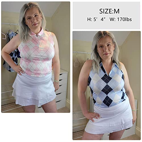 Women's Argyle Golf Shirt Sleeveless Plaid Polo Golf Shirts Quick Dry 50+ Uv Protection (Pink Argyle, 2X-Large) #TOP2