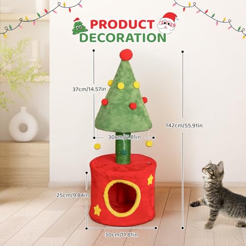 Árbol de gato navideño con casa y poste rascador 30in miniatura 7