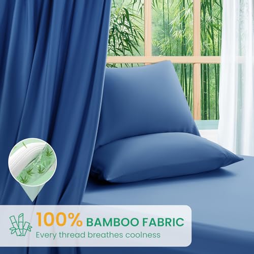 SONORO KATE 100% Viscose Derived from Bamboo_Sheets Queen Size, Ultra Breathable & Cooling Bed Sheets for Hot Sleepers, Hotel Luxury Silky Bedding Sheets, 16" Deep Pocket - 4PC (Navy Blue,Queen)