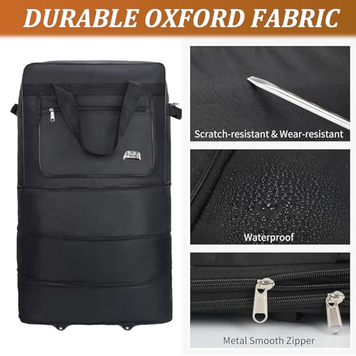 Expandable Foldable Duffel Bag Suitcases, 30" Carry-On Luggage w/Wheels Waterproof Lightweight, Gift for Men Women Suitcases Black3