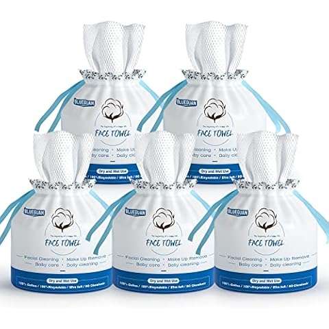 Disposable Face Towel, Magriaid 90 Counts Biodegradable Cotton Facial Tissues Makeup Remover Towel, Non-woven Fabric Dry & Wet Thickness & Soft Face Wipes for All Skin Care (5 Pack) Cover