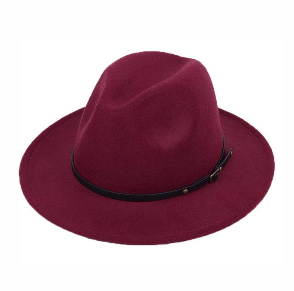 Sombrero Fedora de fieltro para mujer y hombre, ajustable, clásico, de ala ancha, con hebilla, para iglesia, jazz