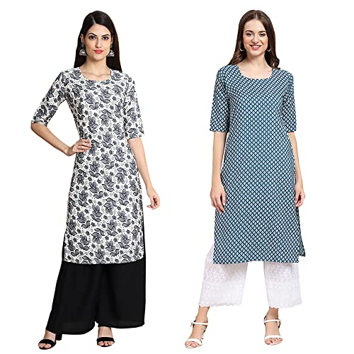 Image of Pinkmint Designer Woman's Crepe Multicolored Straight Kurta [A-355-330]