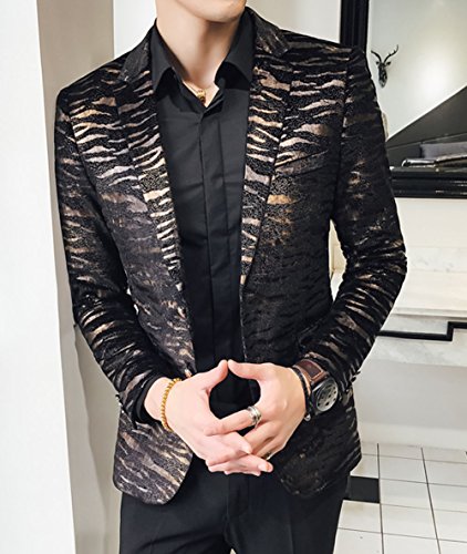 OUYE Men's Golden Leopard 2 Button Casual Blazer2