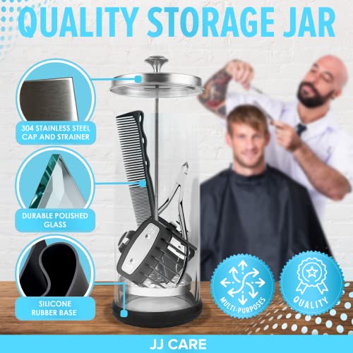 [PREMIUM] Disinfectant Jar 35 Oz. Disinfecting Jar with Removable Basket and Stainless-Steel Parts for Barber Tools - Salon Disinfectant Glass Jar for Manicure and Pedicure Tools Esthetician Supplies