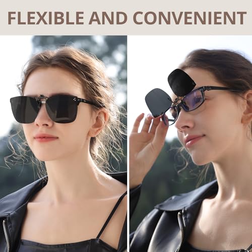 TJUTR Oversized Polarized Clip On Sunglasses Over Prescription Glasses, Flip-Up Metal Clip, Anti Glare UV Protection2