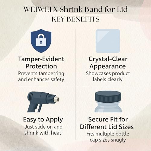 Image of Weiwei - 500 PCS, 65 x 28 mm, Clear Perforated Tamper Evident Cap Seals - Fits 1.54 inch-1.61 inch (39-41 mm) Lid Diameter