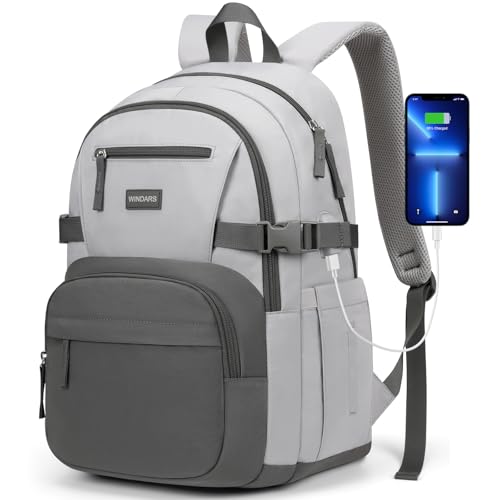 Image of WINDARS Backpack for School Girls, Cute High School Backpacks for Teens Women Student Large Bookbag 15.6 Inch Laptop Bag with USB Charger Port for College Work Travel Trip (Dark Grey & Light Grey)