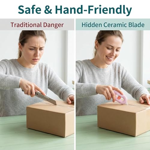 Image of Box Cutter Retractable, Box Opener, Ceramic Box Cutter, Built-In Magnetic, Mini Box Cutter, Safety Box Cutter, Cute Box Cutter, Small Box Cutter For Women, Package Opener, Box Opener Tool (PINK)