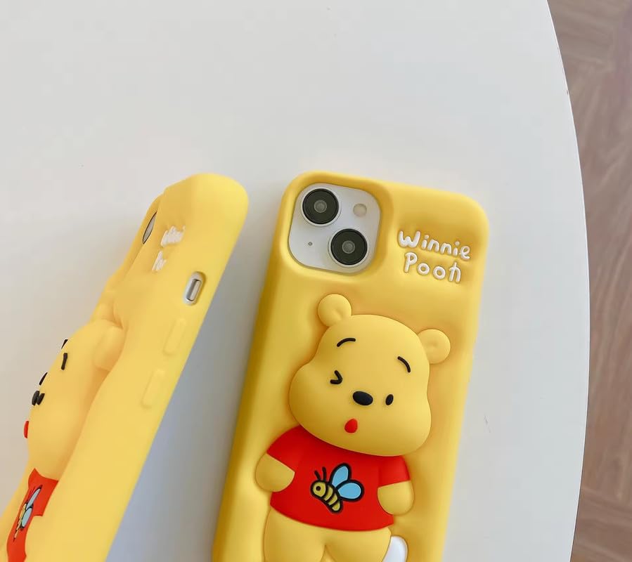 Image of COVERLY Back Cover iPhone 12 Pro Soft Silicone 3D Cute Cartoon with Holder Full Protective Case Compatible with iPhone 12 Pro (Pooh)