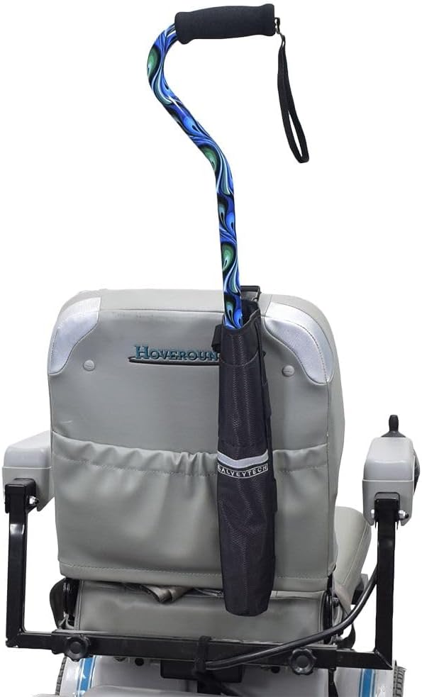 AlveyTech Black 18" x 4-1/2" Cane Holder - Premium Weather Resistant Nylon Fabric Holder with Clip Buckle, Cinch & Reflective Strip, Walker Accessories for Mobility Scooters, Power Chairs, Wheelchairs