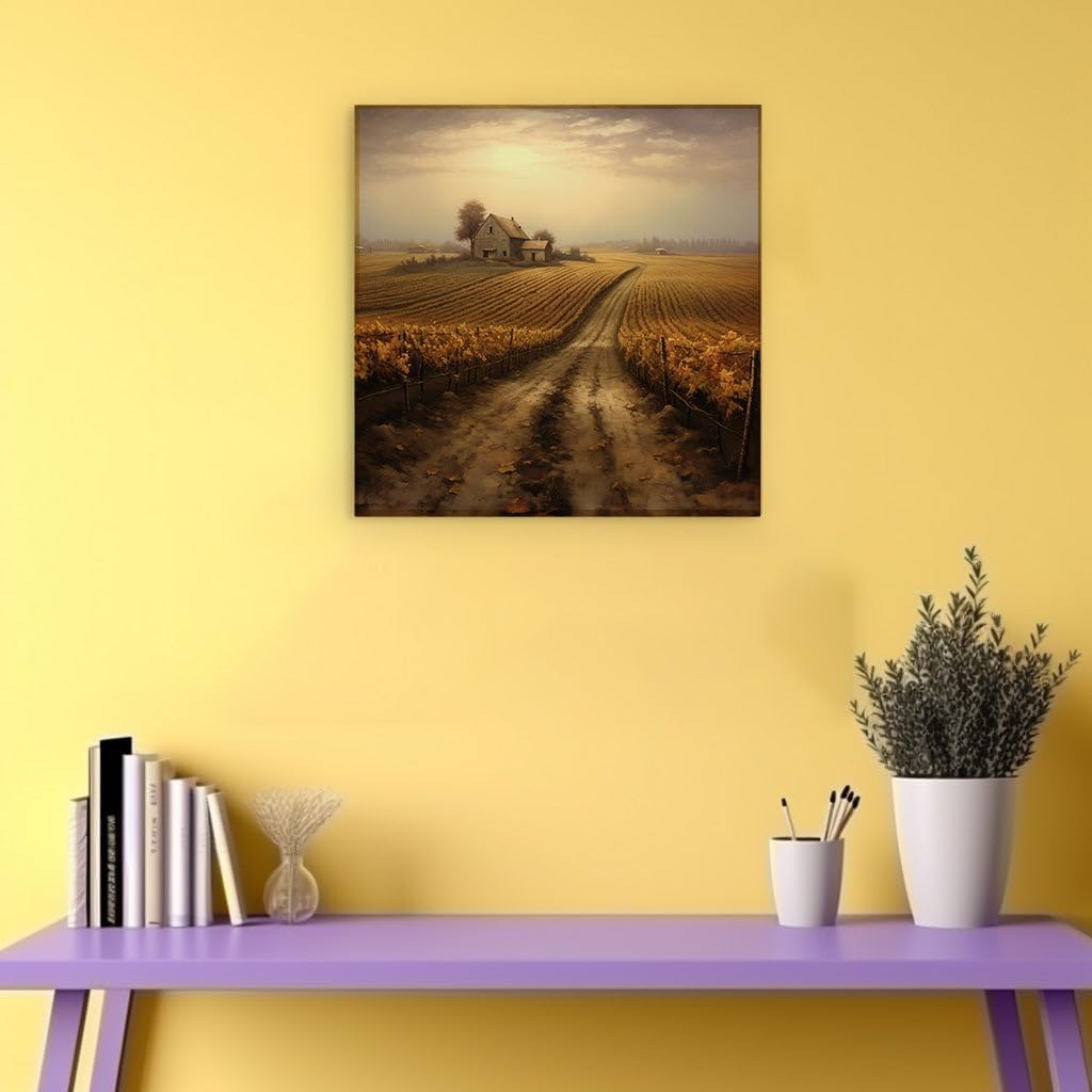 Canvas for Living room. Autumn Serenity Along the Farmland Road - A Digital Ode to Rural Tranquility, 27 x 18 inch Canvas Wall Art - Contemporary Masterpieces - Modern Home Decor